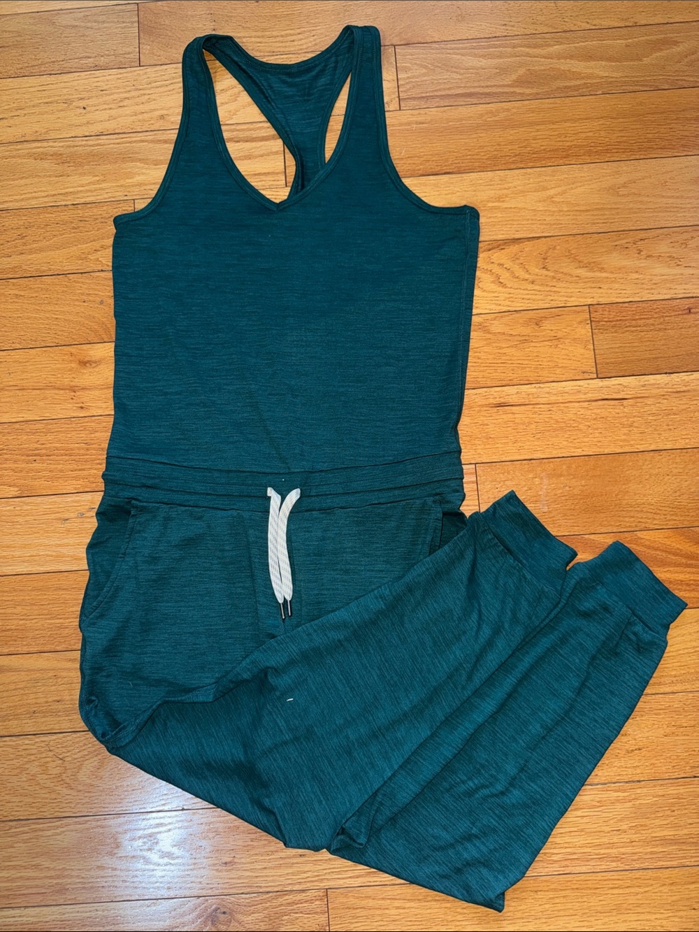 Vuori Teal Racerback Jumpsuit with Drawstring Waist